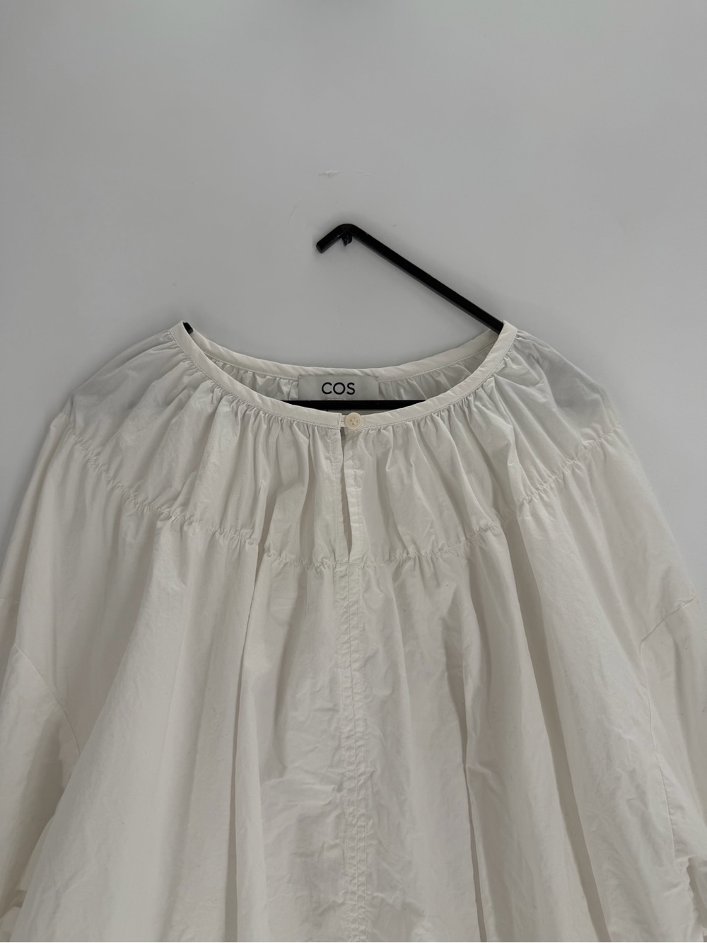 Cos White Cotton Poplin Oversized Gathered Balloon Sleeve Blouse